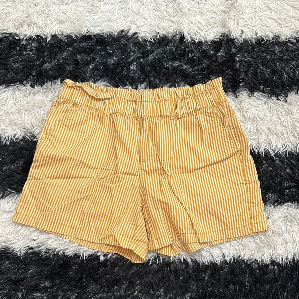Liz Claiborne Yellow Striped Women's Paper Bag Shorts, Sz 12
